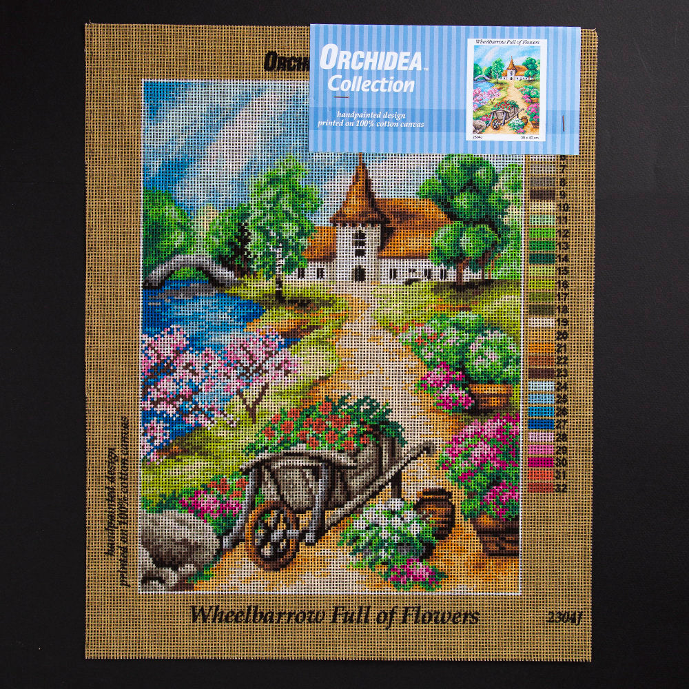 ORCHİDEA 30 x 40 cm El Arabası Dolusu Çiçek Baskılı Goblen 2304J